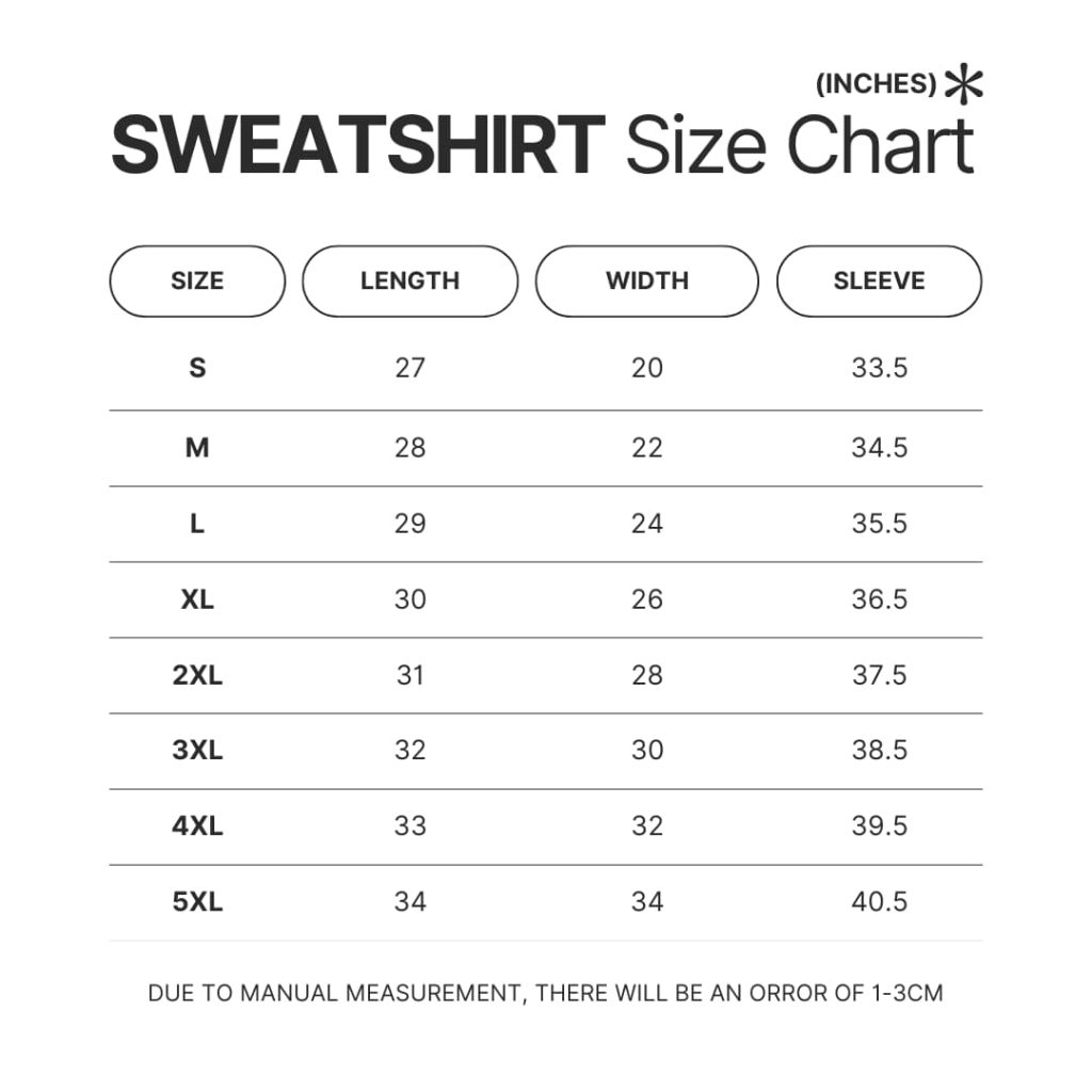 Sweatshirt Size Chart - Legend Of Zelda UK Store